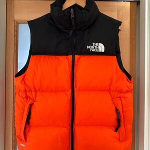 The North Face Iconic NUPSTE Orange  and Black Puffer Vest (rare colorway)